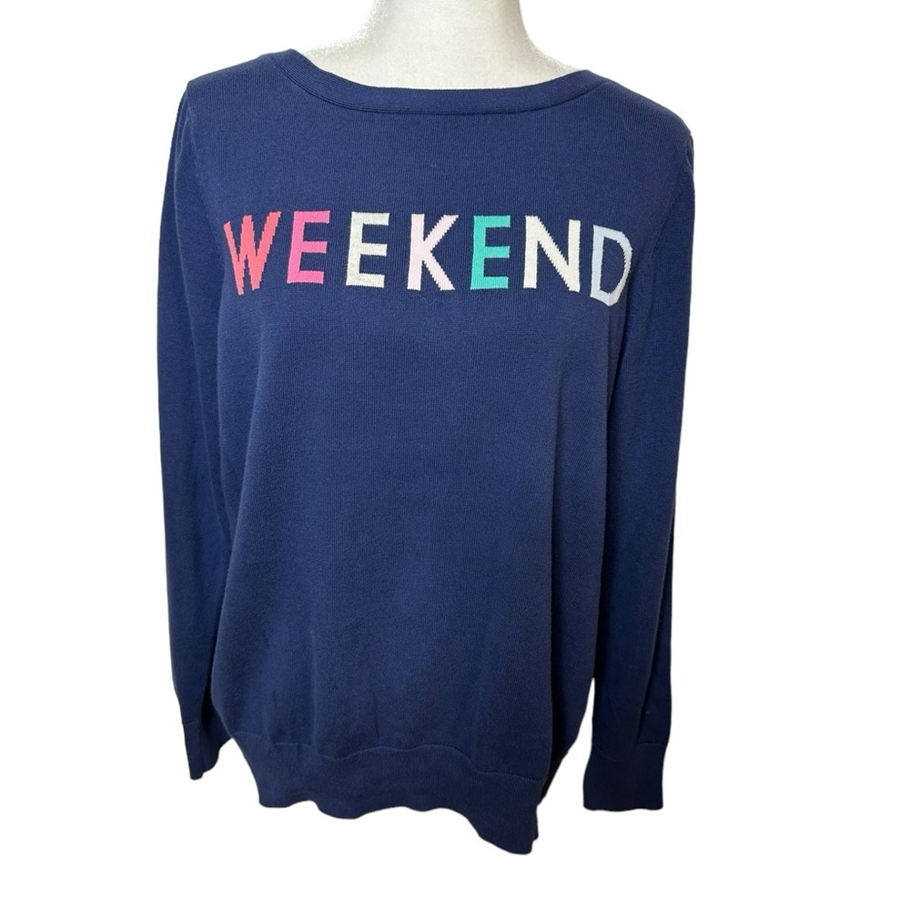 GAP Women's Blue Sweater with Multicolor 'WEEKEND'